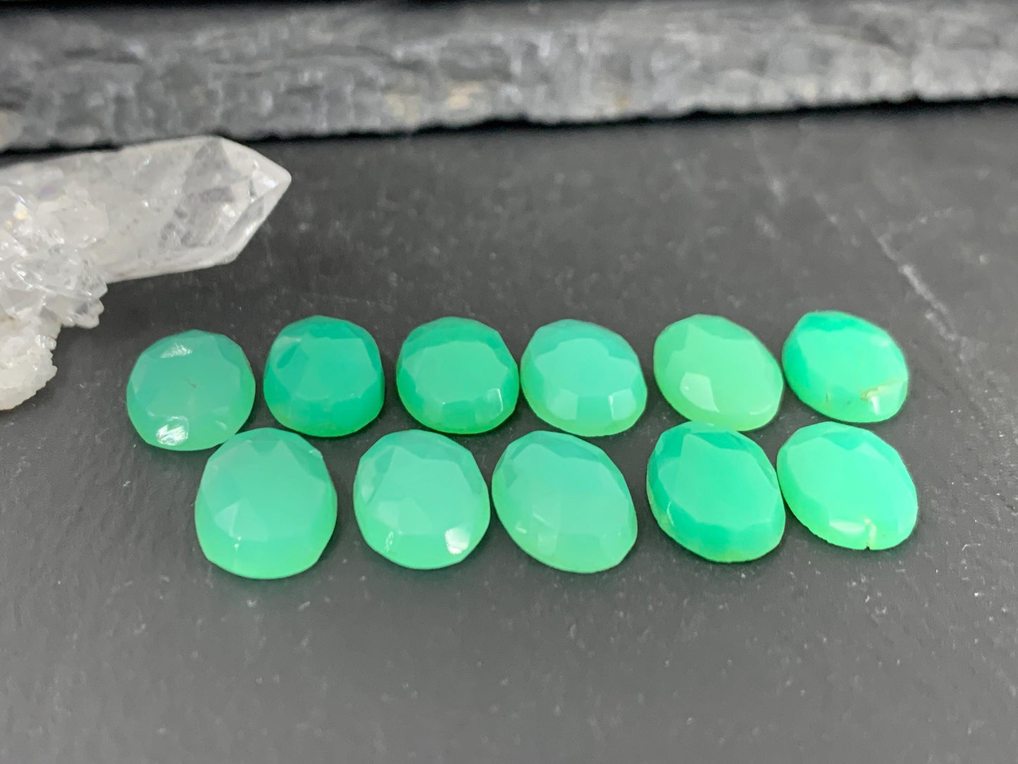 Faceted Chrysoprase oval 8x12mm cabochon
