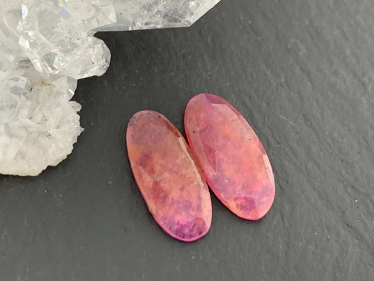 Faceted Ruby pair 7x14x2mm cabochon
