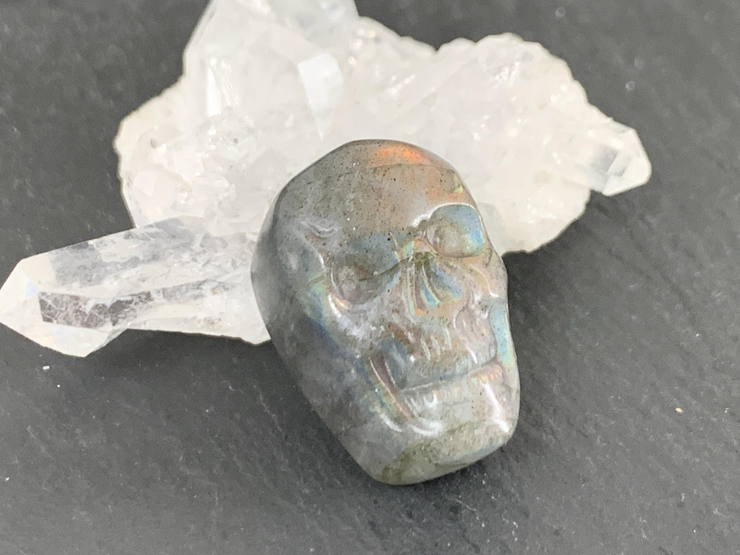 Labradorite Skull Cabochon 14x20mm - Natural Green Gemstone Flat Back Carving