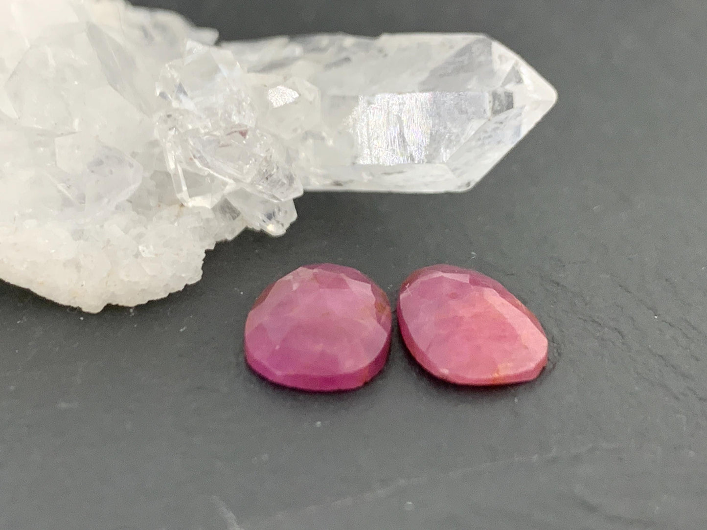 Faceted Ruby pair 7x12x2.5mm cabochon