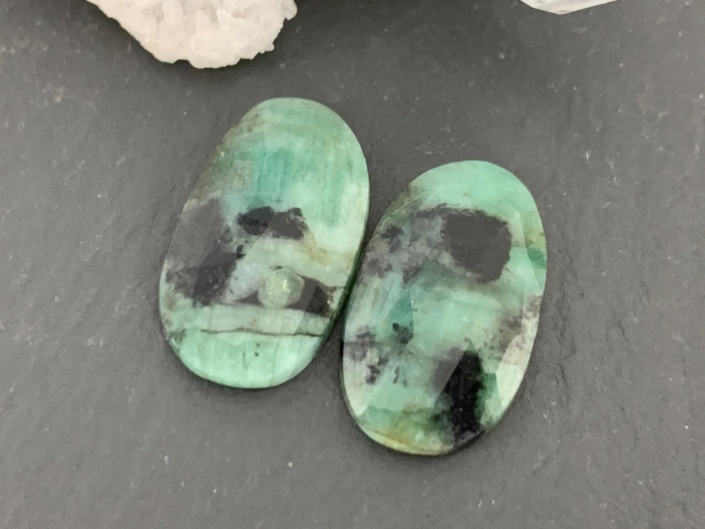 Faceted Emerald Pair 10x17x3mm cabochon