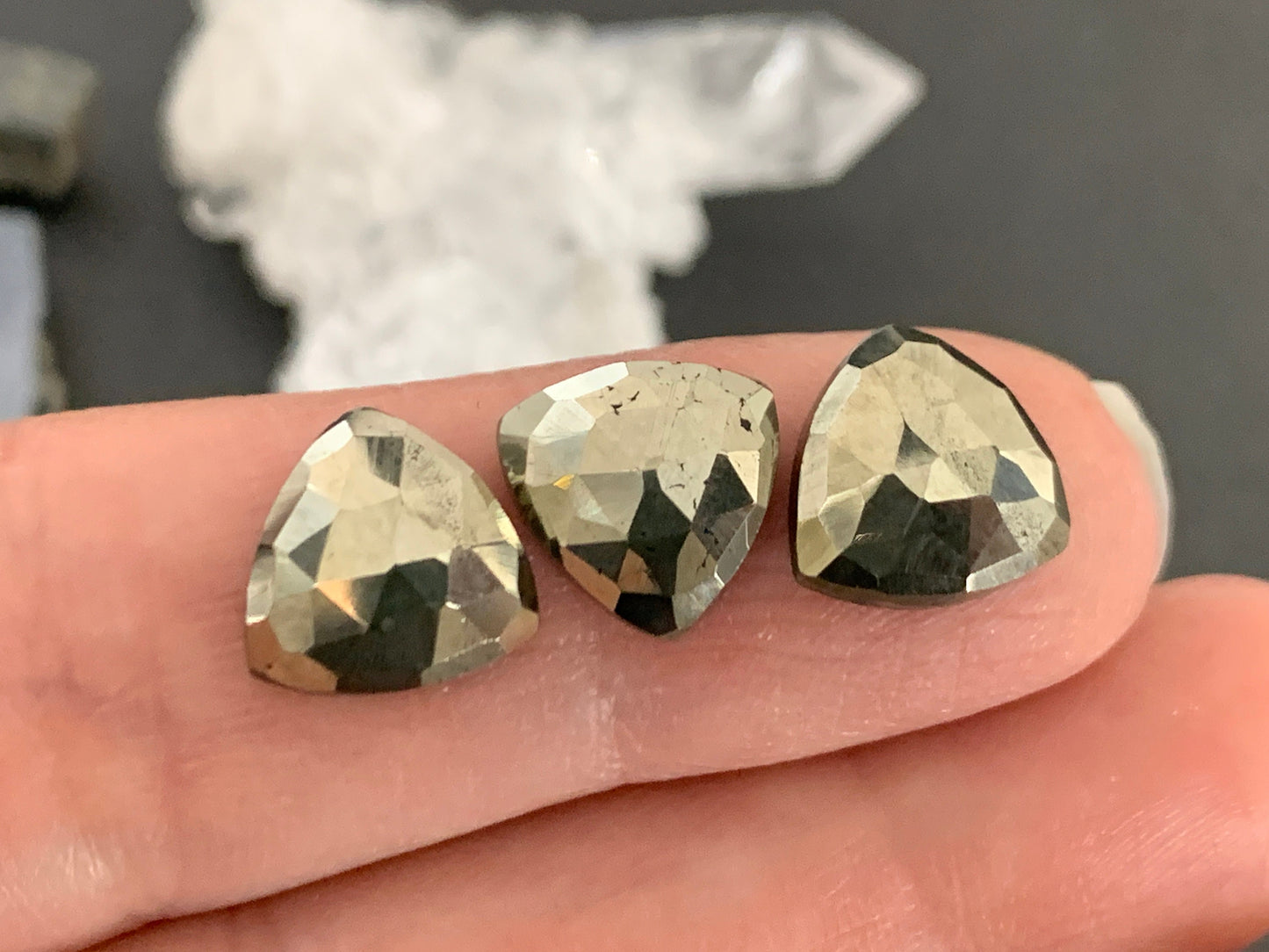 Faceted Pyrite trillion 10mm cabochon