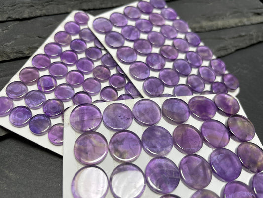 Flat Amethyst round 8mm, 10mm, 12mm cabochon - Calibrated cabochons