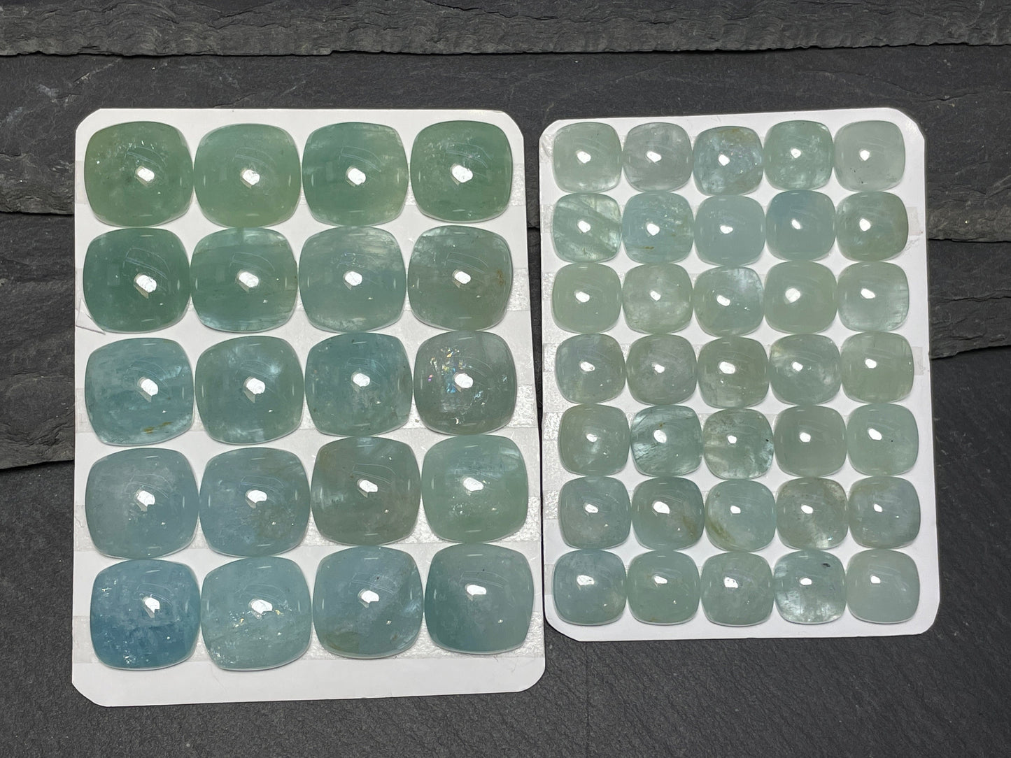 Aquamarine square cushion cabochon 15mm, 10mm - Calibrated cabochons