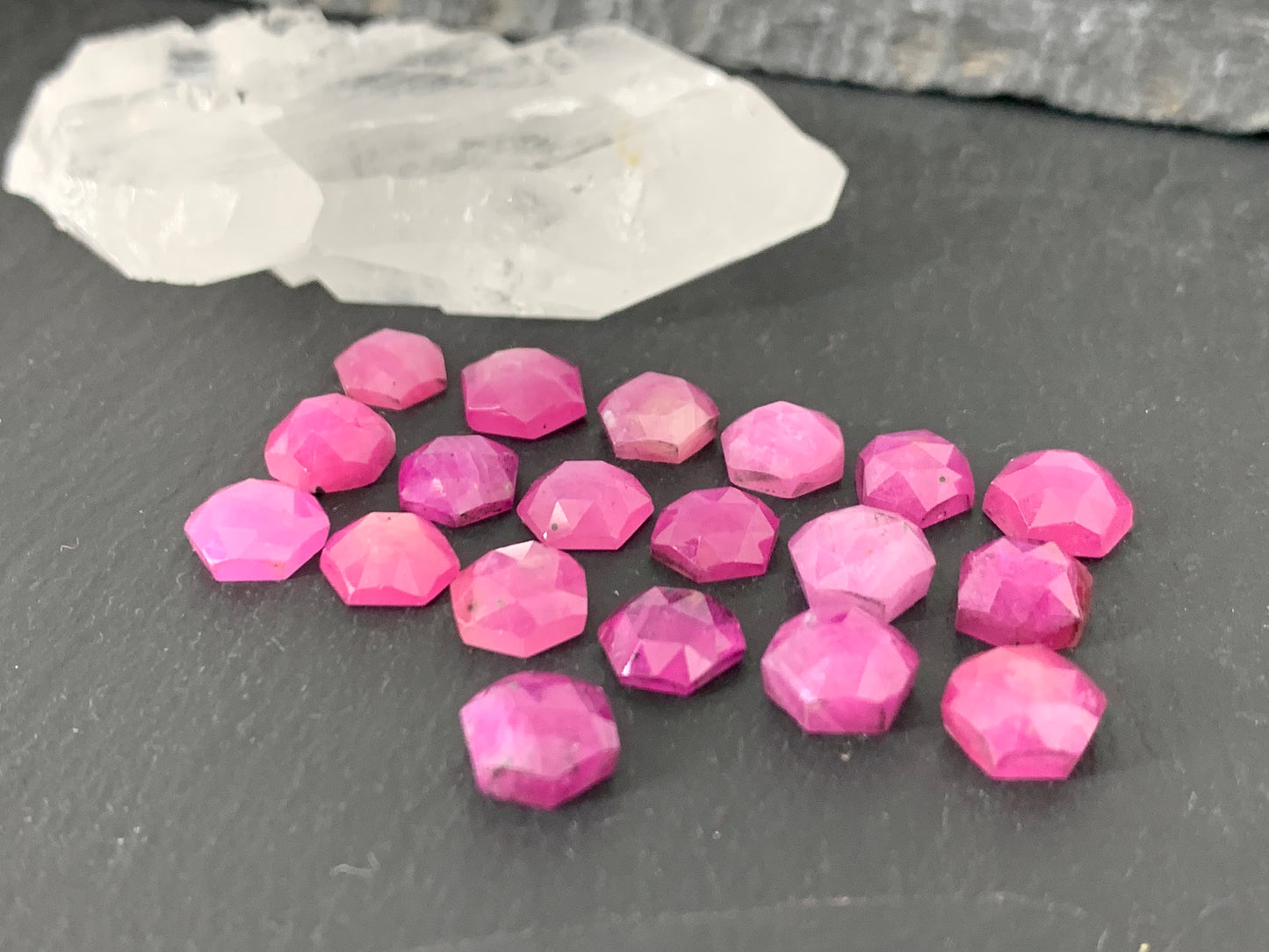 Faceted Pink Sapphire hexagon 7mm cabochon