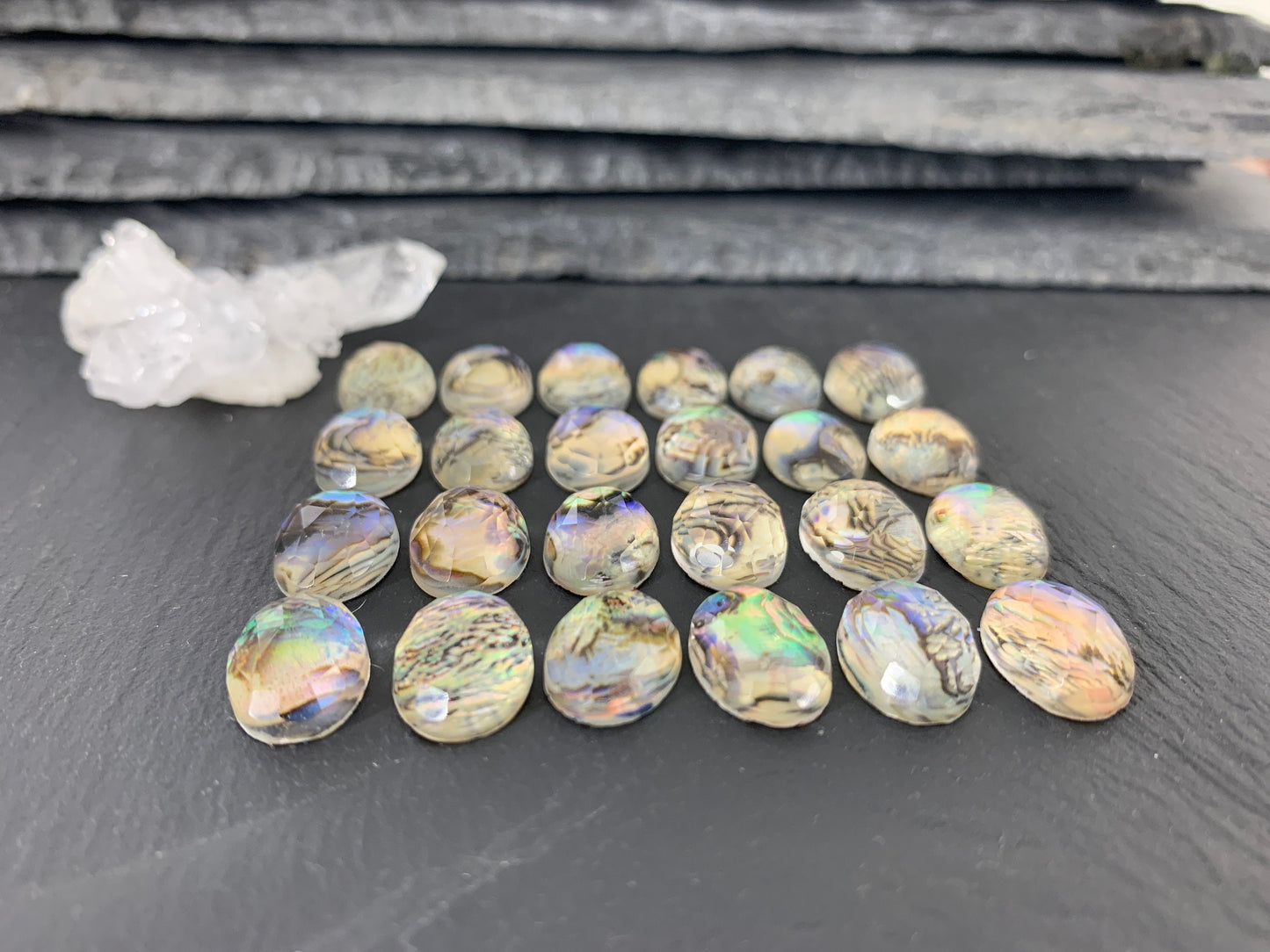 Faceted Abalone oval 10x14mm doublet cabochon