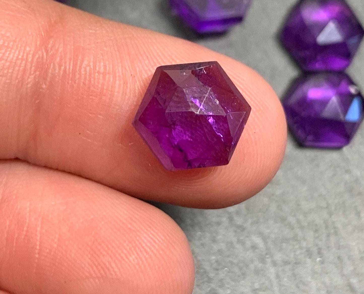 Discounted Damaged faceted Amethyst Hexagon 10mm Cabochon
