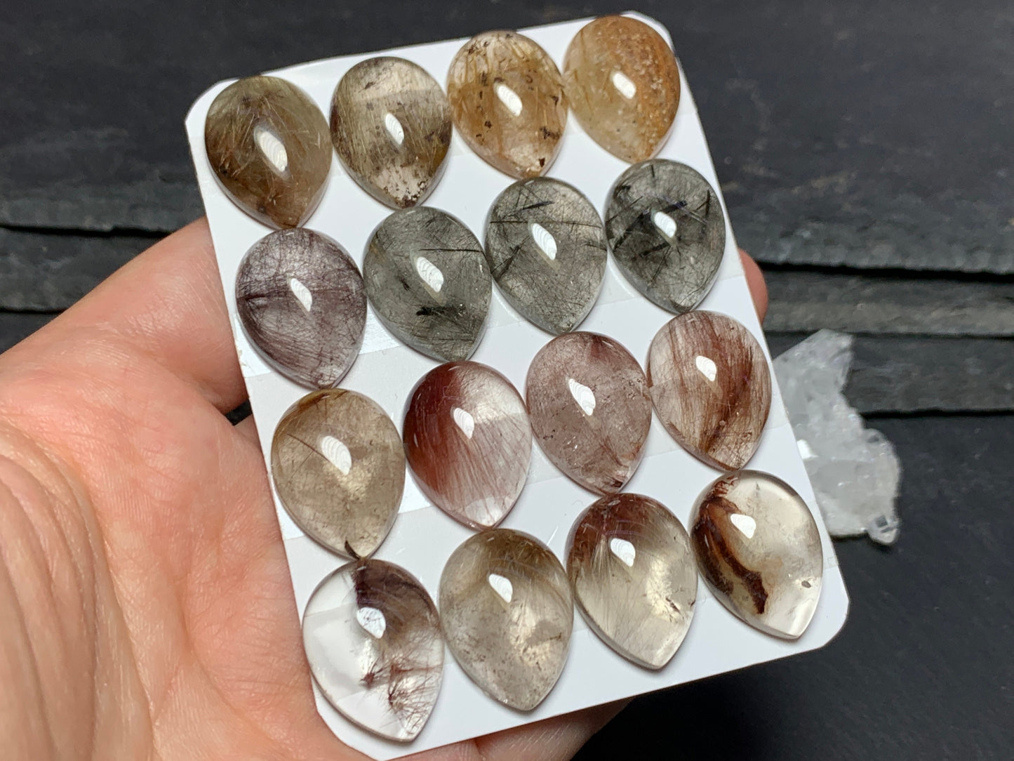Rutilated Quartz pear 15x20mm cabochon - Calibrated cabochons