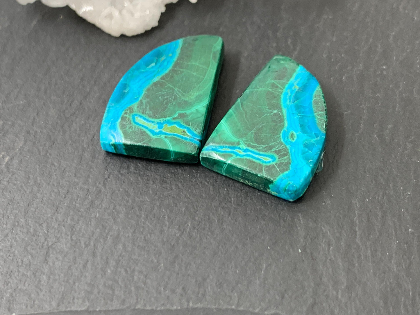 Malachite Chrysocolla free form 13x19x4mm cabochon pair
