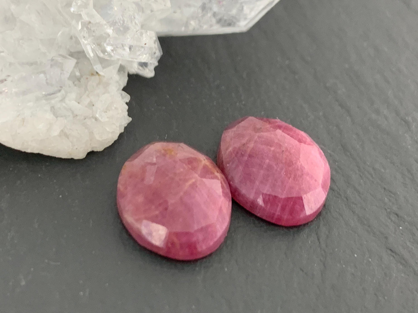 Faceted Ruby pair 10x12x4mm cabochon