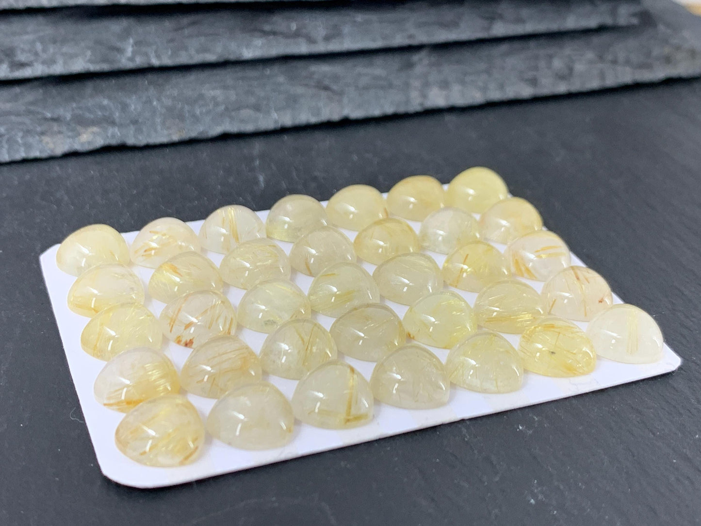 Gold Rutilated Quartz Triangle Cabochon 10x10mm - Calibrated Cut Gem, Unique Jewelry Supply
