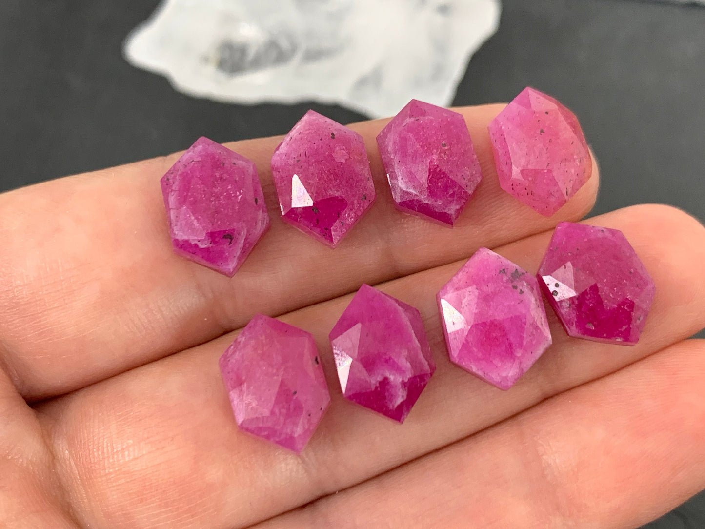 Faceted Pink Sapphire hexagon 9x13mm long cabochon