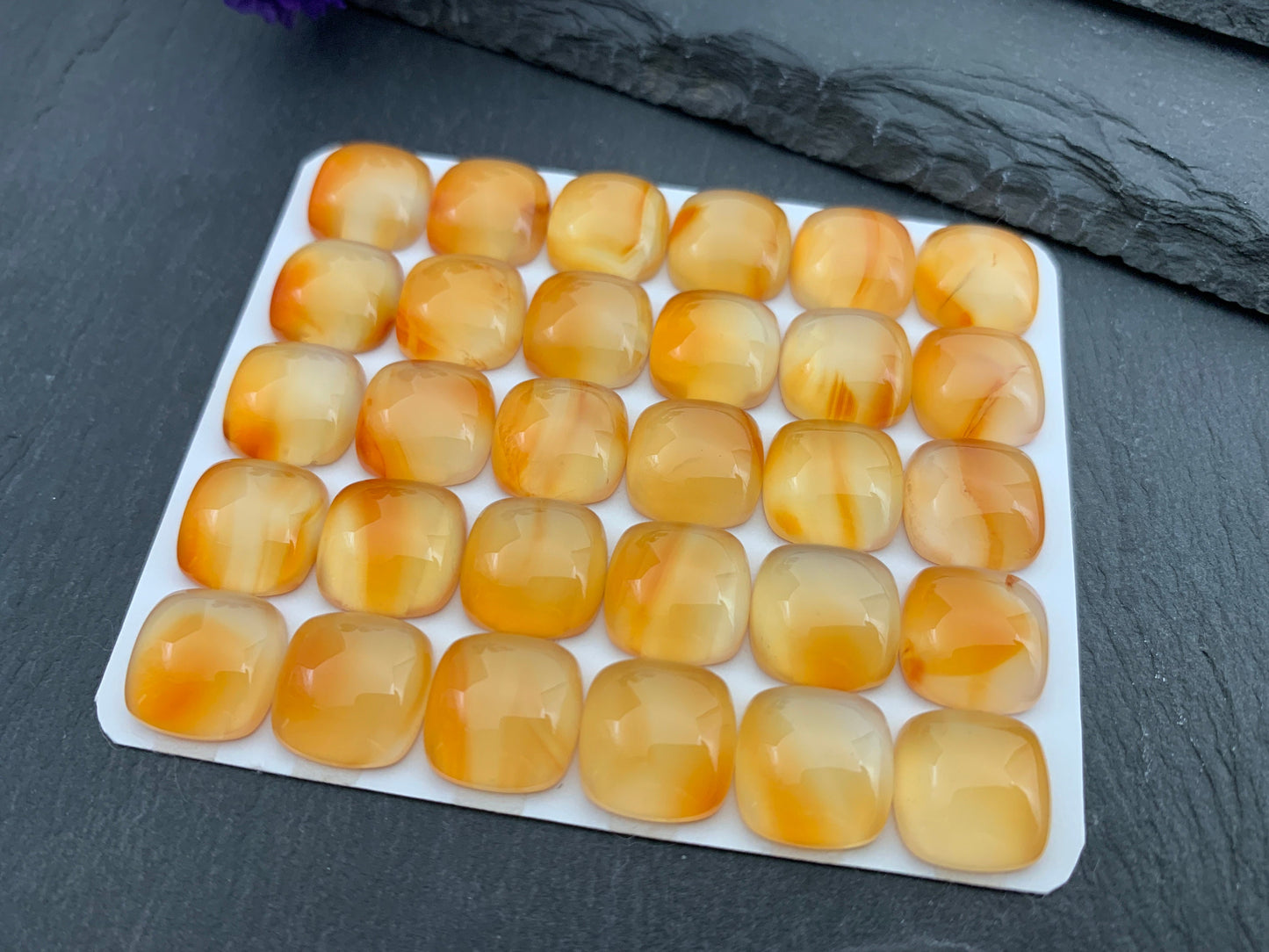 Carnelian square cushion 12mm cabochon - Calibrated cabochons