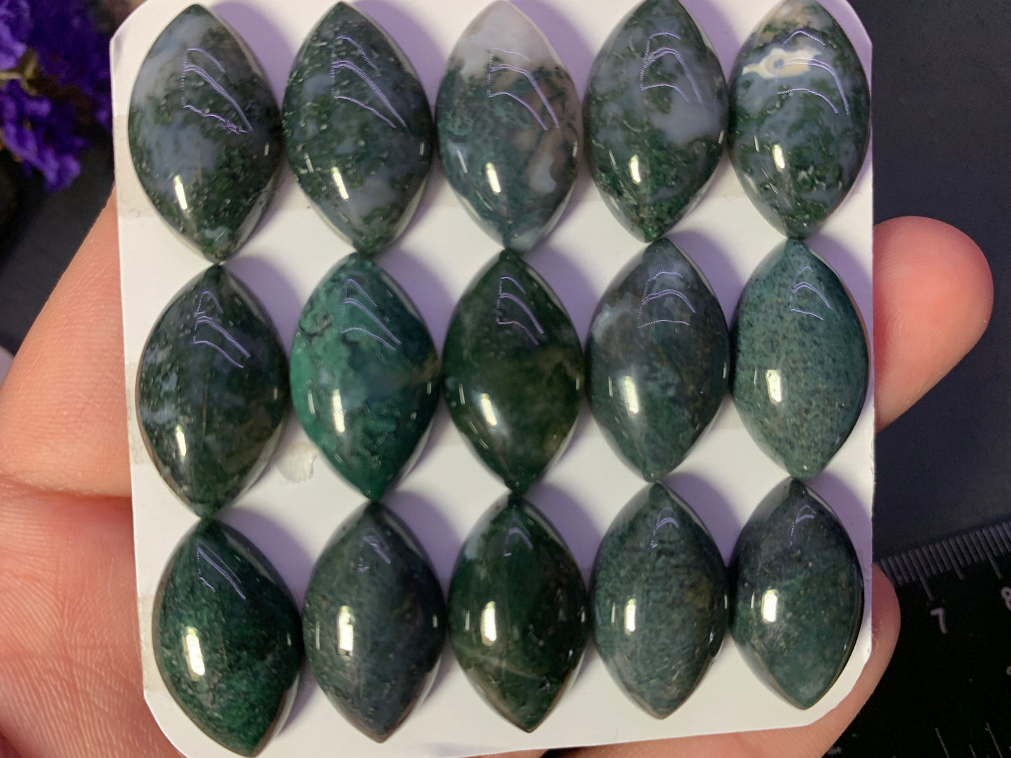 Moss Agate marquise 12x20mm cabochon - Calibrated cabochons