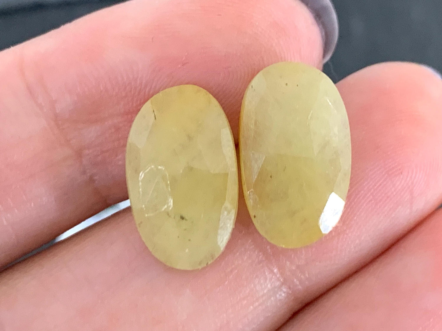 Faceted Yellow Sapphire pair 9x15x3mm cabochon