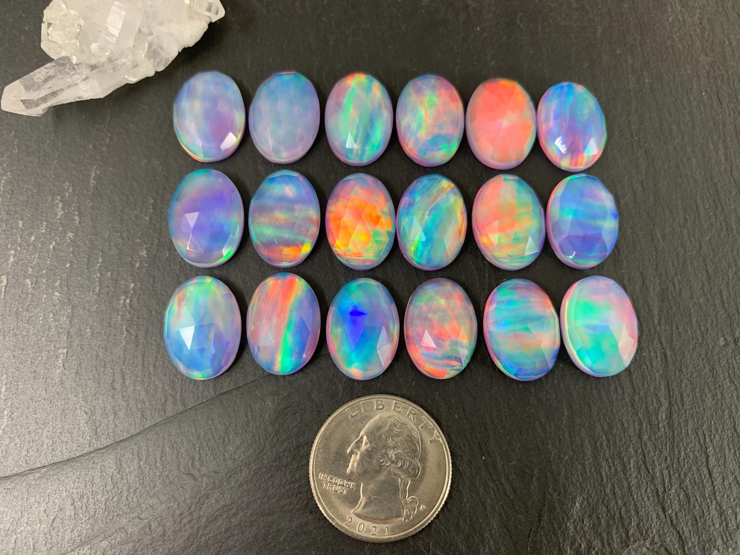 Faceted Aurora Opal Oval Doublet Stone - 13x18mm Rose Cut Gemstone Cabochon