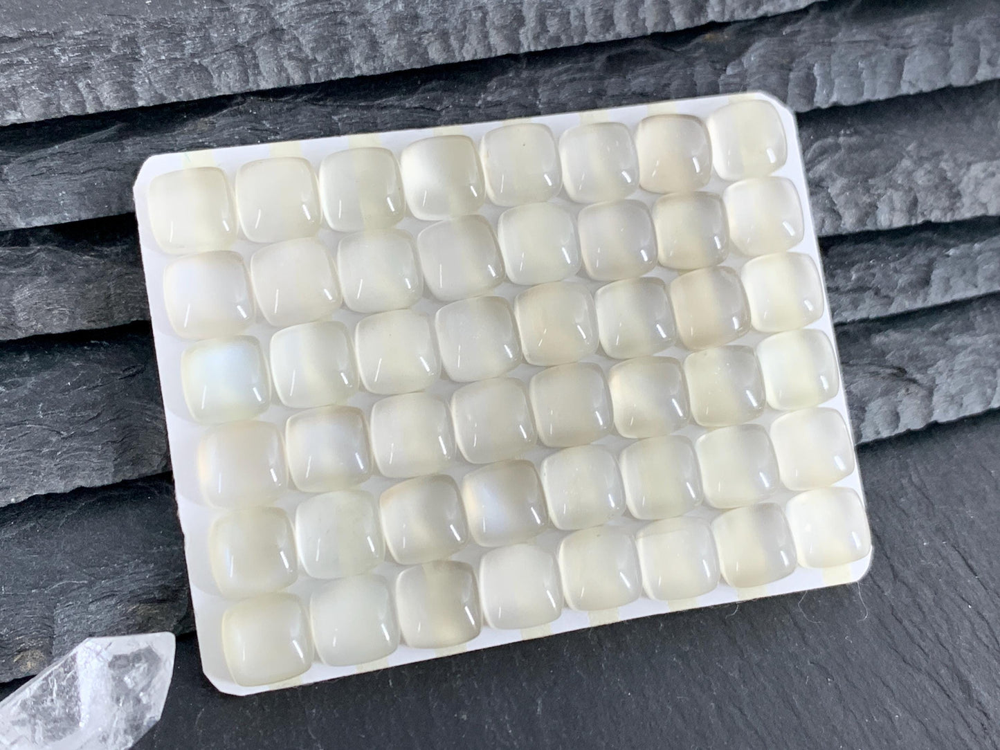White Moonstone square cushion 8mm cabochon - Calibrated cabochons