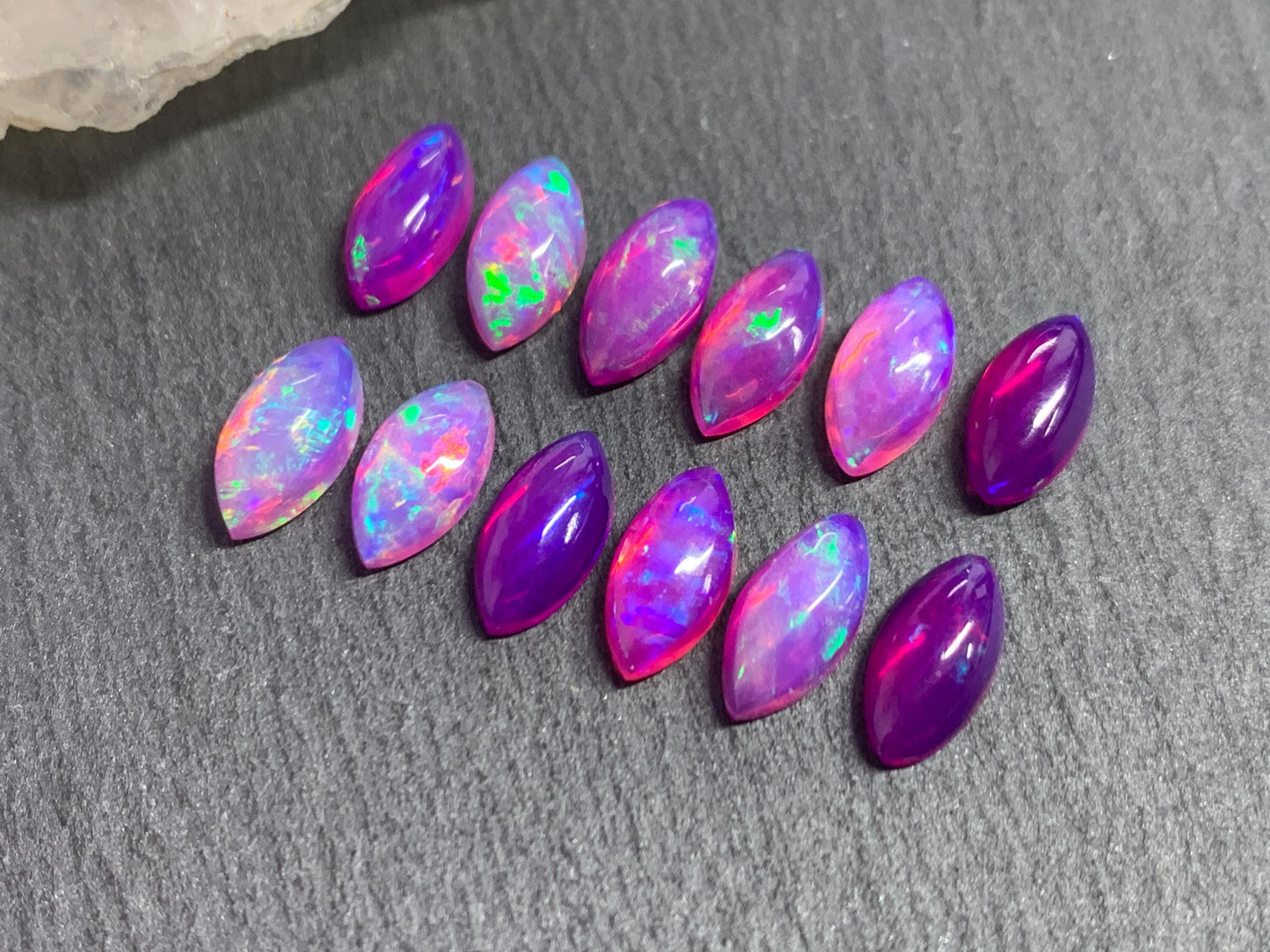 Ethiopian Opal marquise 5x10mm cabochon - Natural Opal smoked to purple color