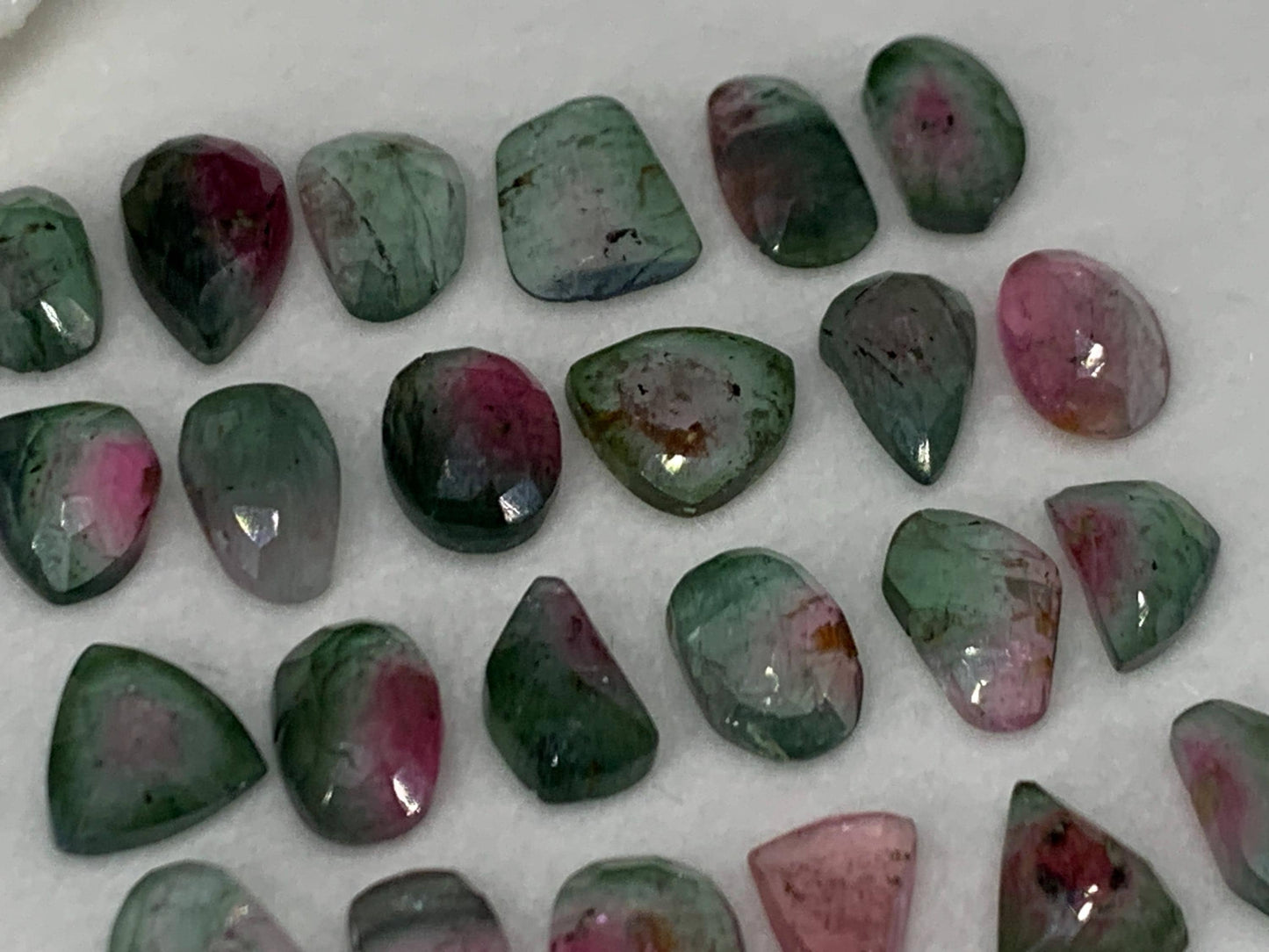 Faceted Watermelon Tourmaline 8-10mm long cabochon - second quality