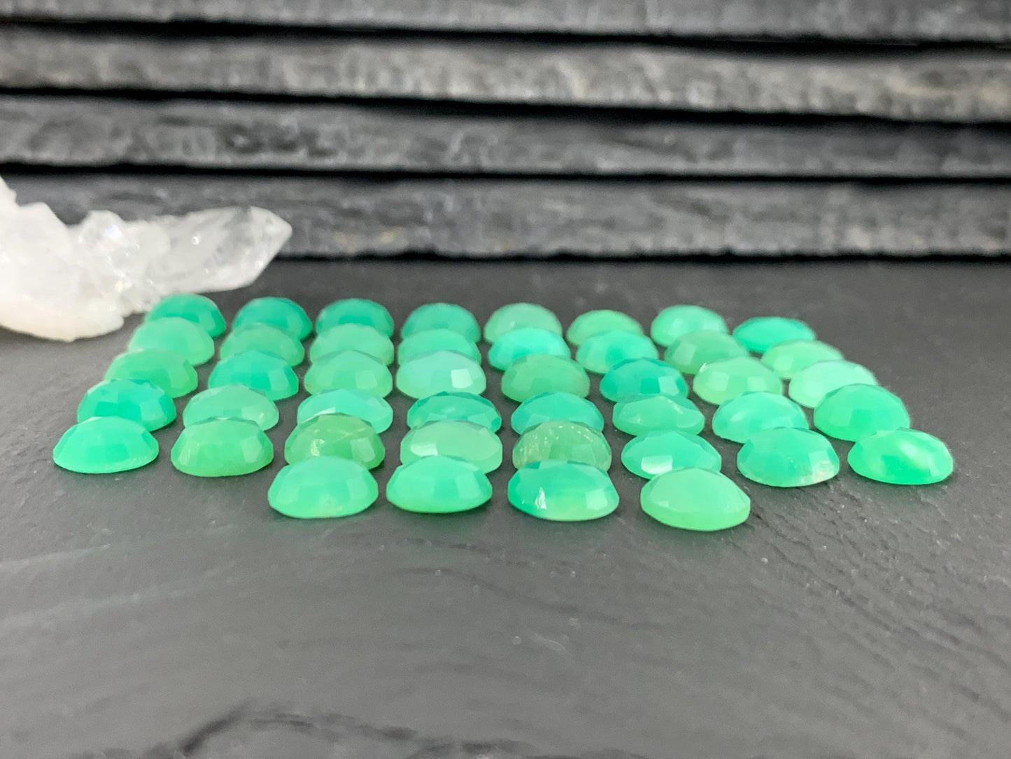Faceted Chrysoprase round 8mm cabochon