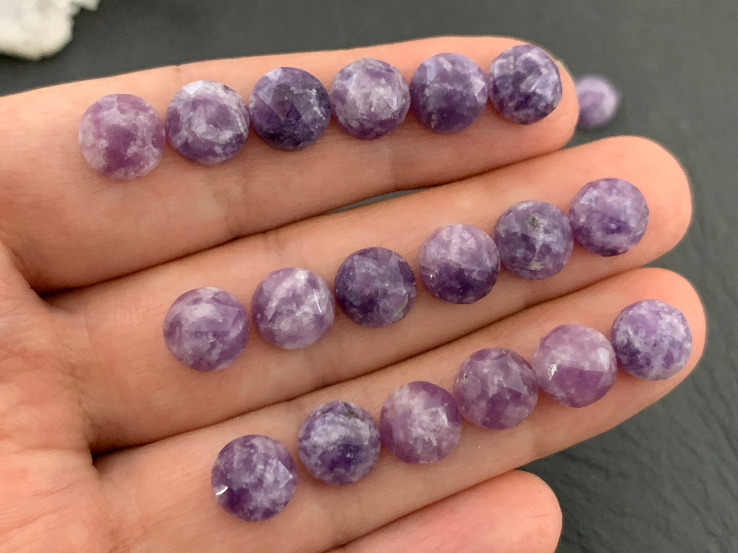 Faceted Lepidolite round 8mm cabochon