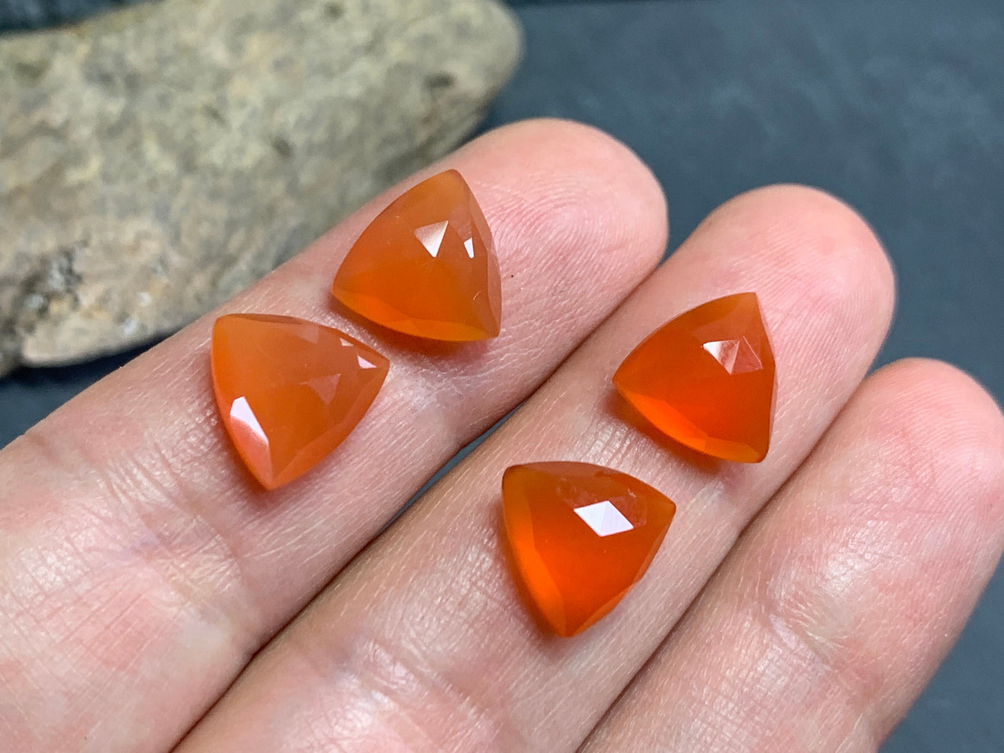 Faceted Carnelian Curved Triangle 10mm cabochon