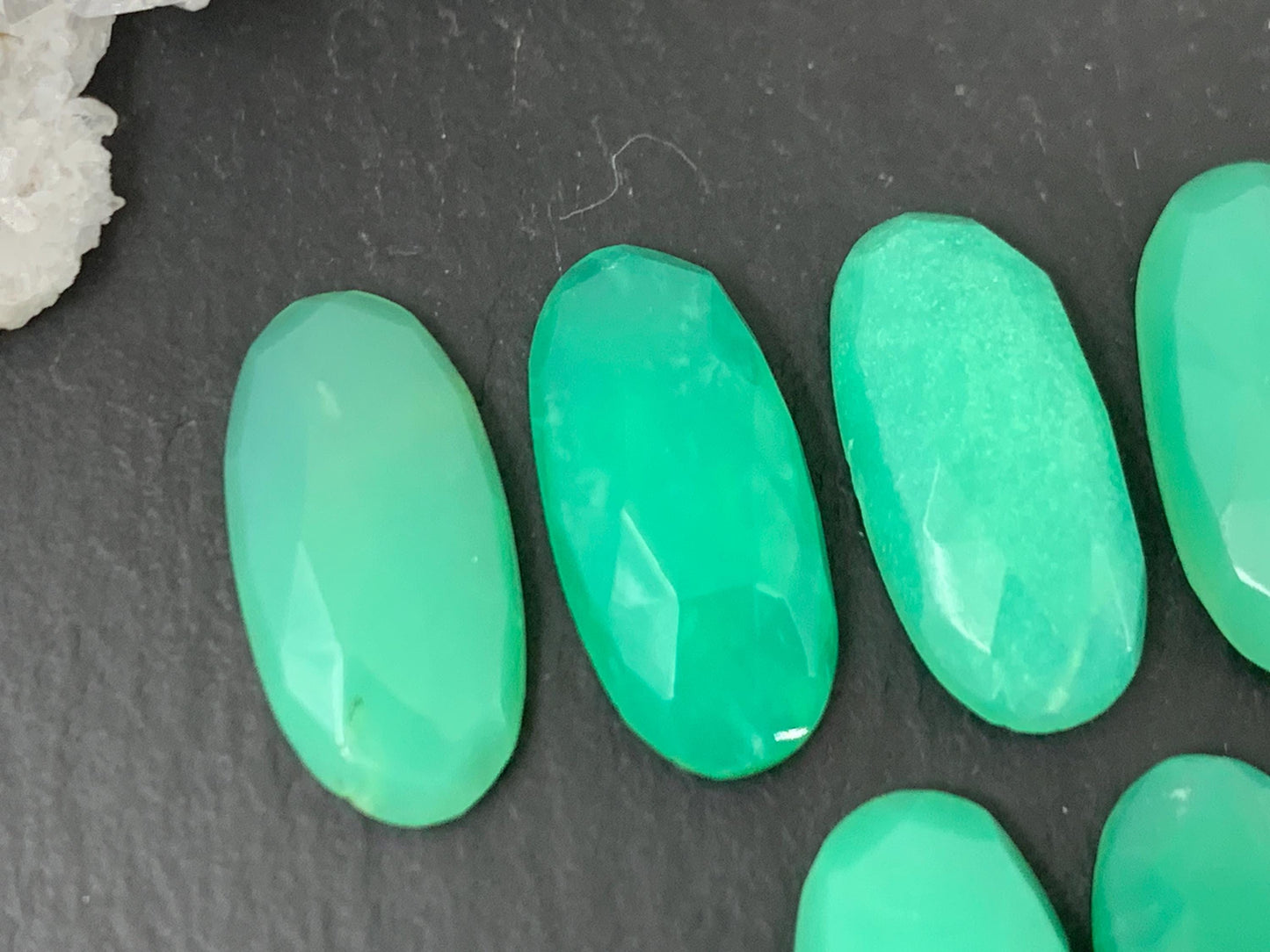 Faceted Chrysoprase oval 7x15mm cabochon