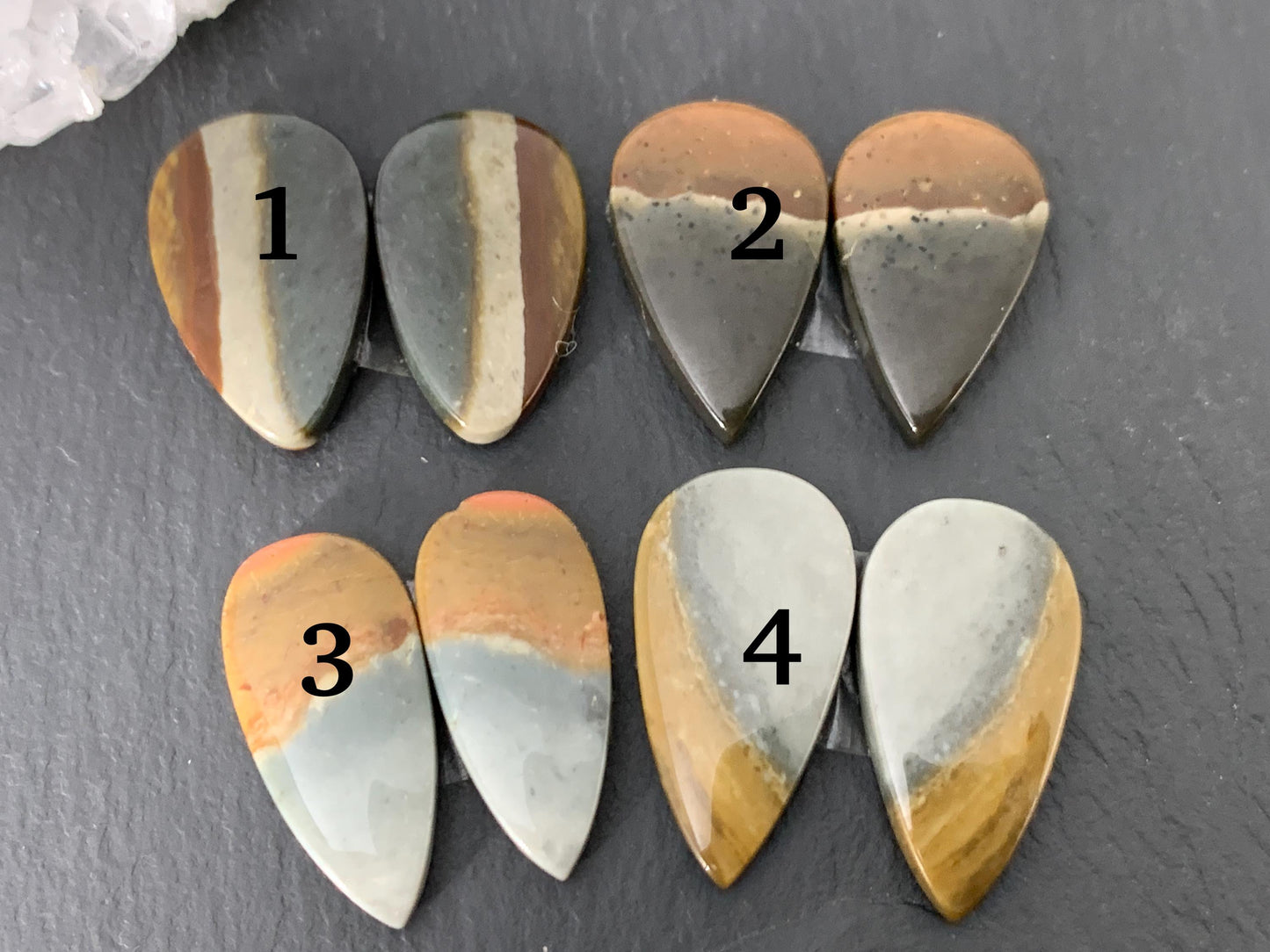 Polychrome Jasper cabochon pair