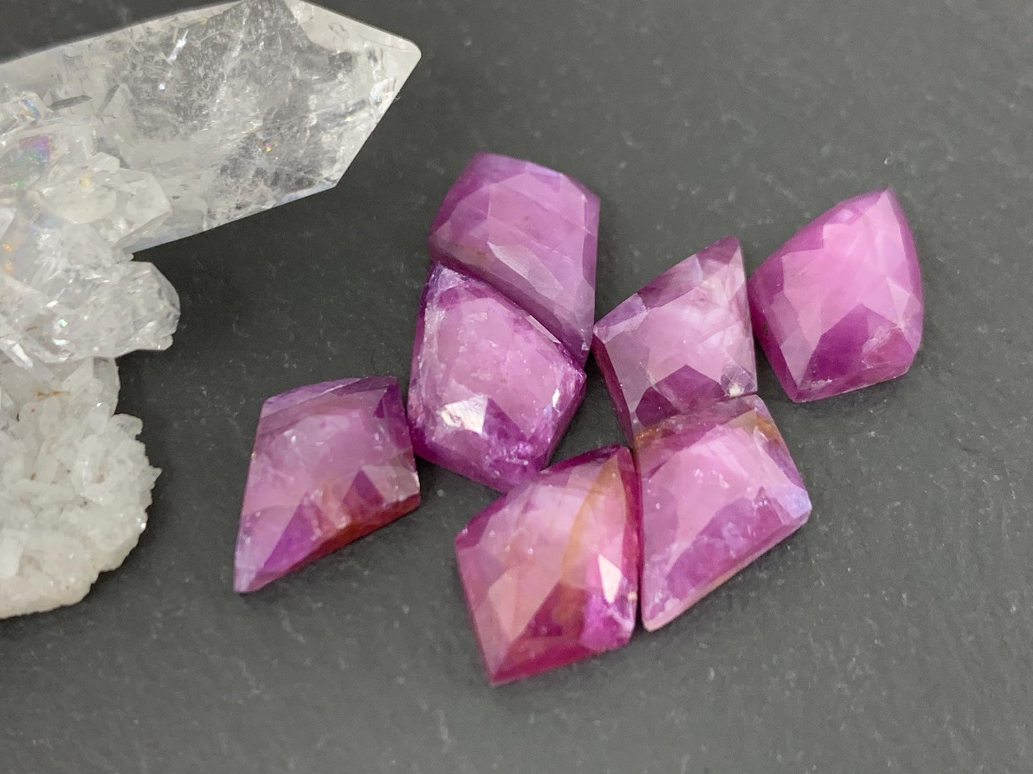 Damaged- discounted faceted Silky Star Sapphire kite 8x12mm cabochon/ lot 7 pieces
