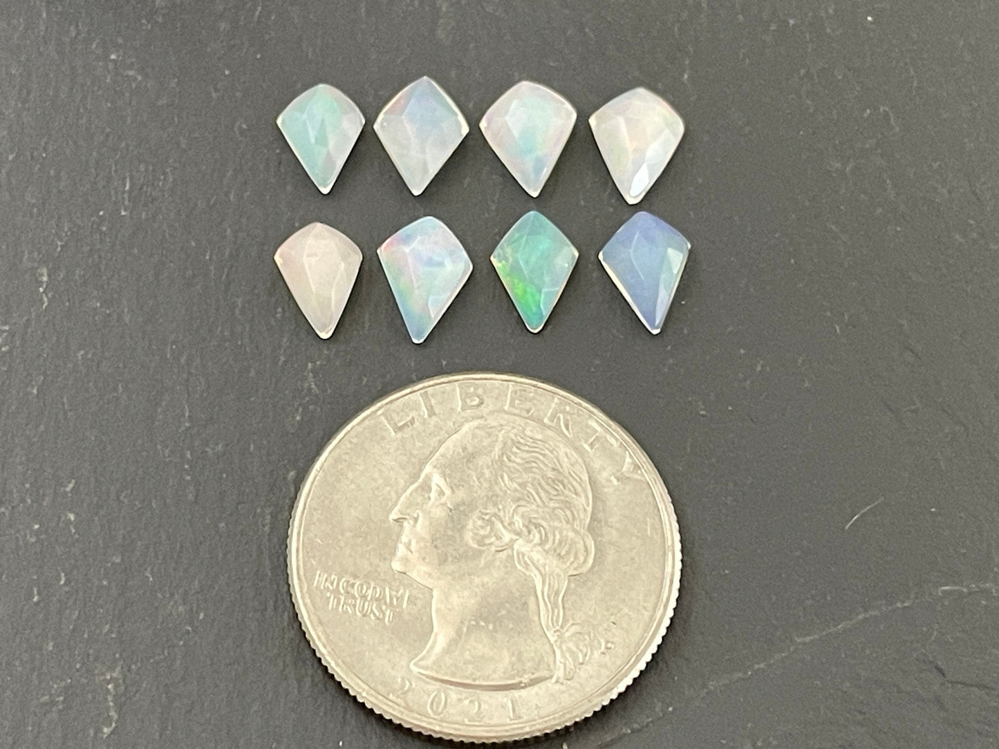 Faceted Ethiopian Opal kite 7.5-8.5mm long cabochon