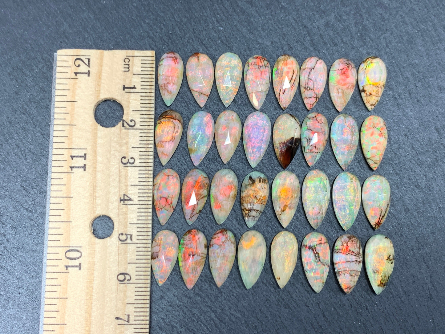 Faceted Monarch Opal pear 7x15mm cabochons - Doublet cabochons