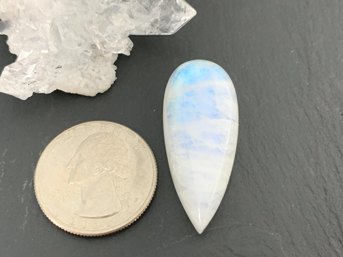Rainbow Moonstone pear 37x16x9mm cabochon