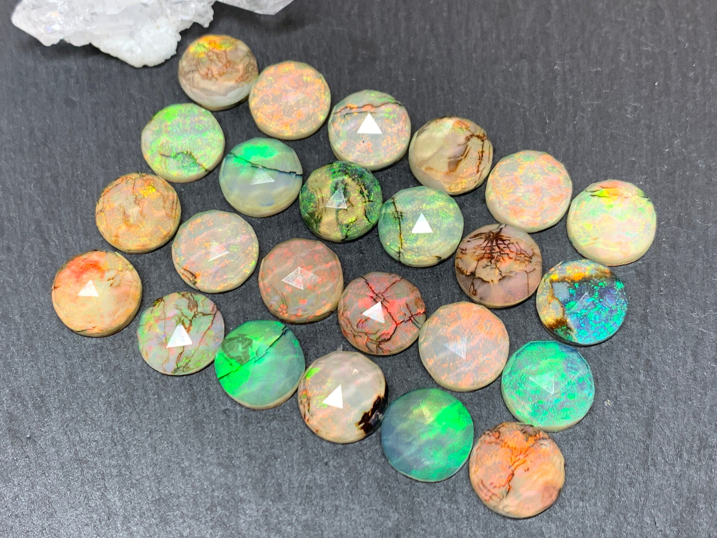 Faceted Monarch Opal round 12mm cabochons - Doublet cabochons
