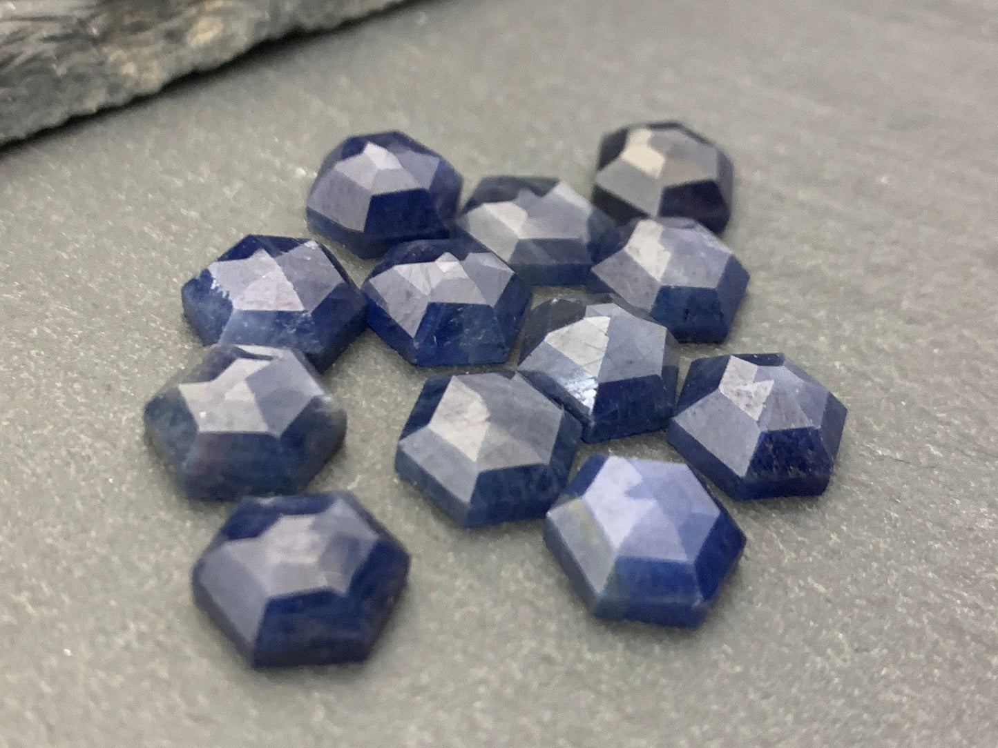 Faceted Blue Sapphire hexagon 8mm cabochon