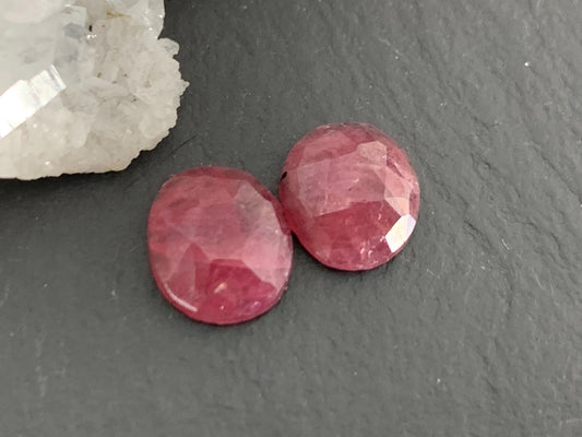 Faceted Ruby pair 8x9x3mm cabochon