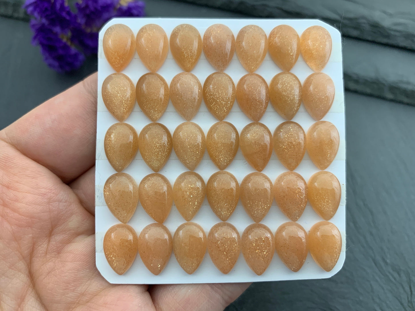 Goldsand Sunstone Pear 8x12mm cabochon - Calibrated cabochons