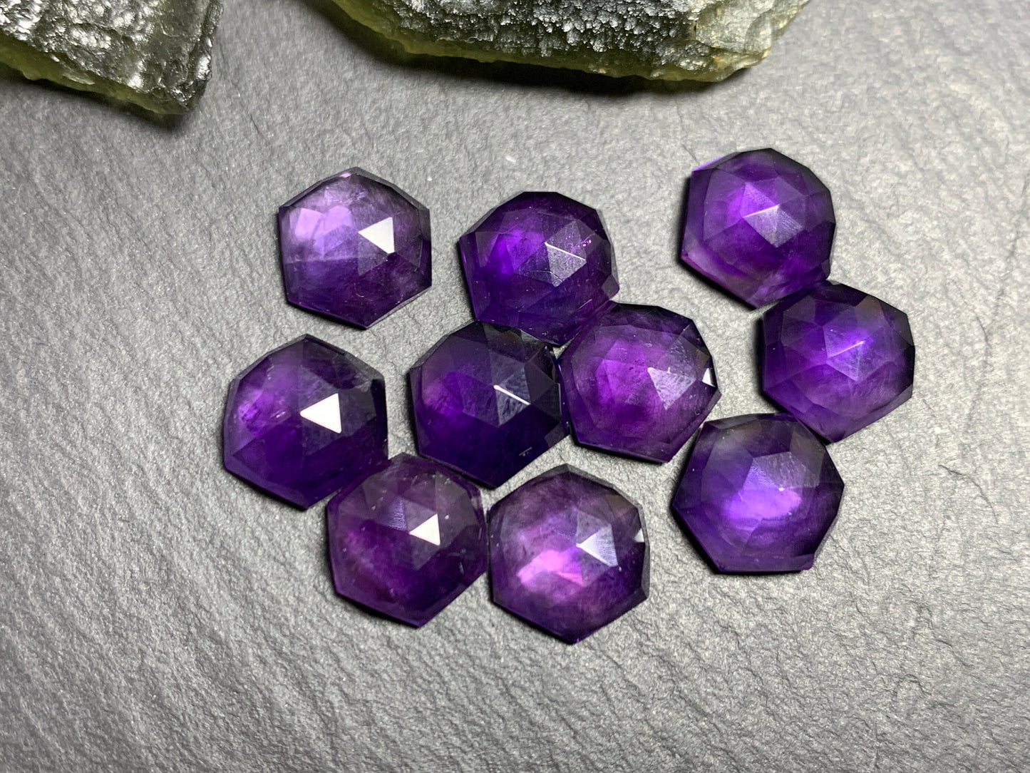 Faceted Amethyst hexagon 9mm Cabochon
