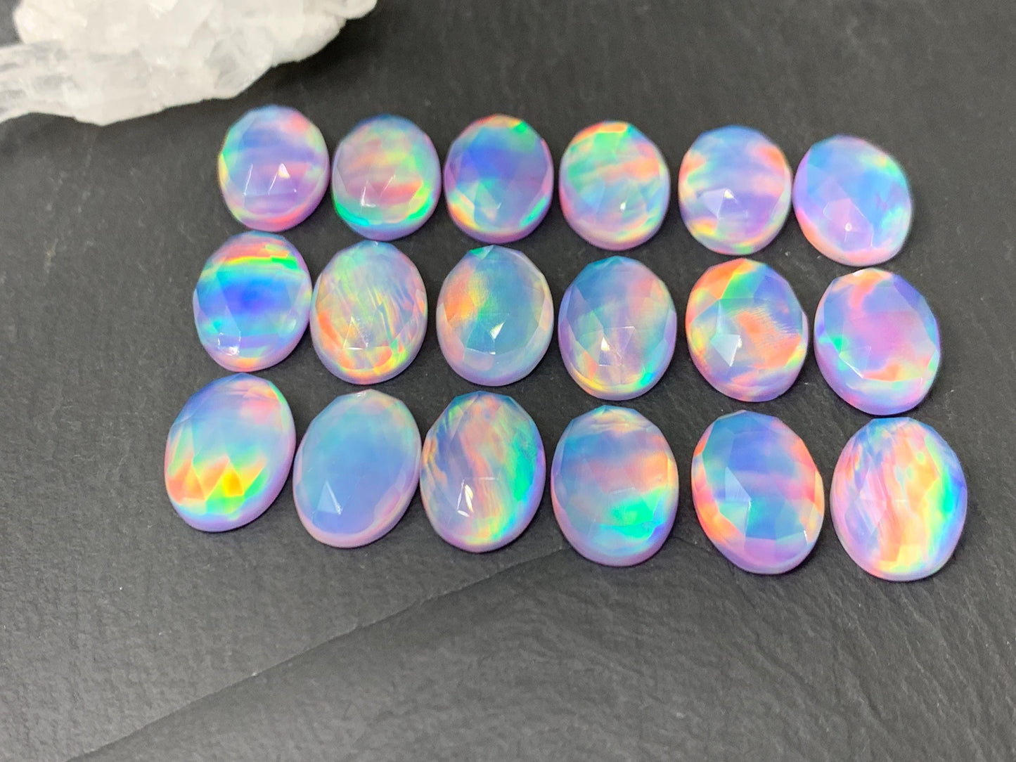 Faceted Aurora Opal oval 10x14mm cabochons - Doublet cabochons