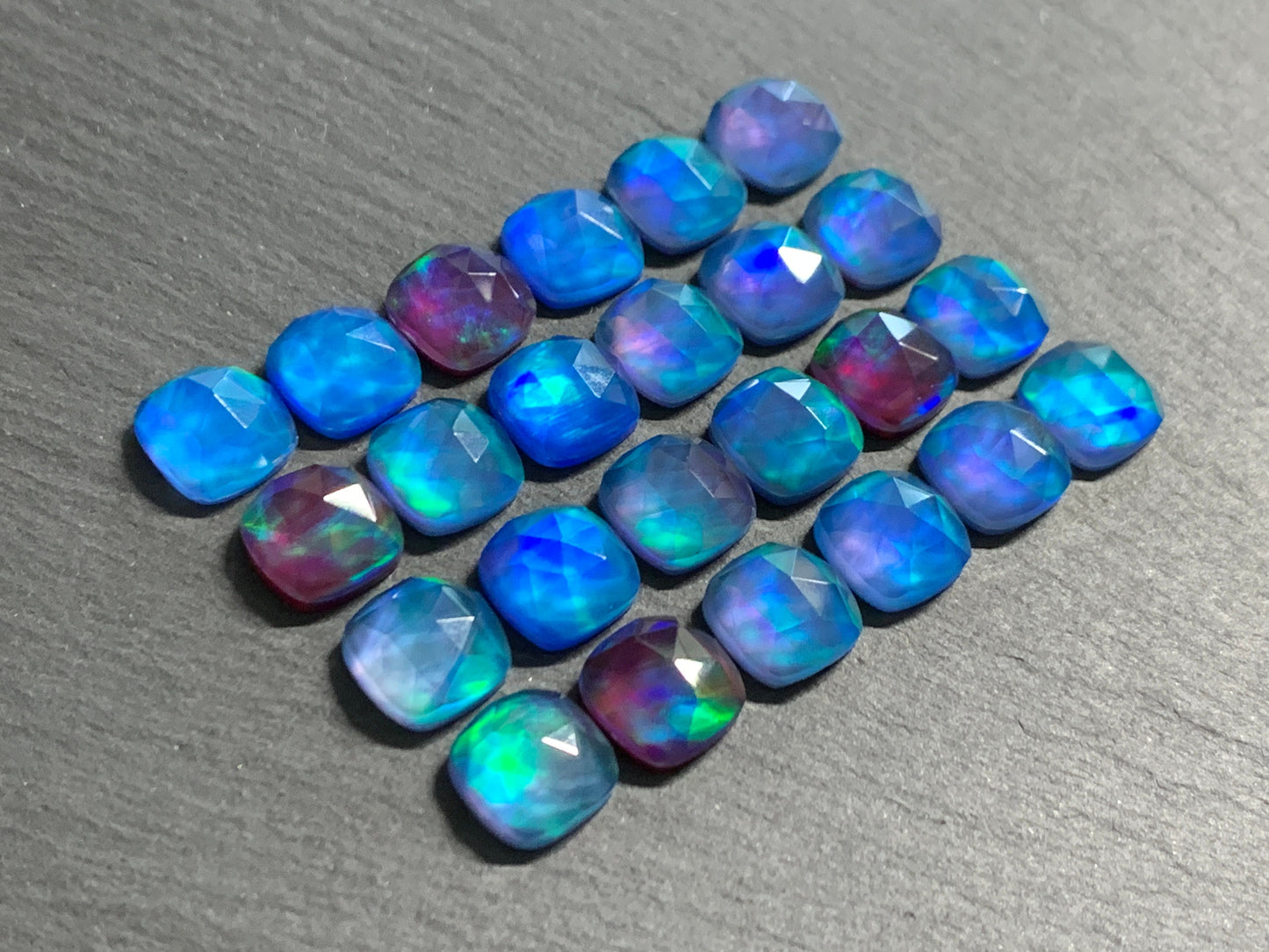 Faceted Aurora Opal square 10mm cabochon - Doublet cabochons