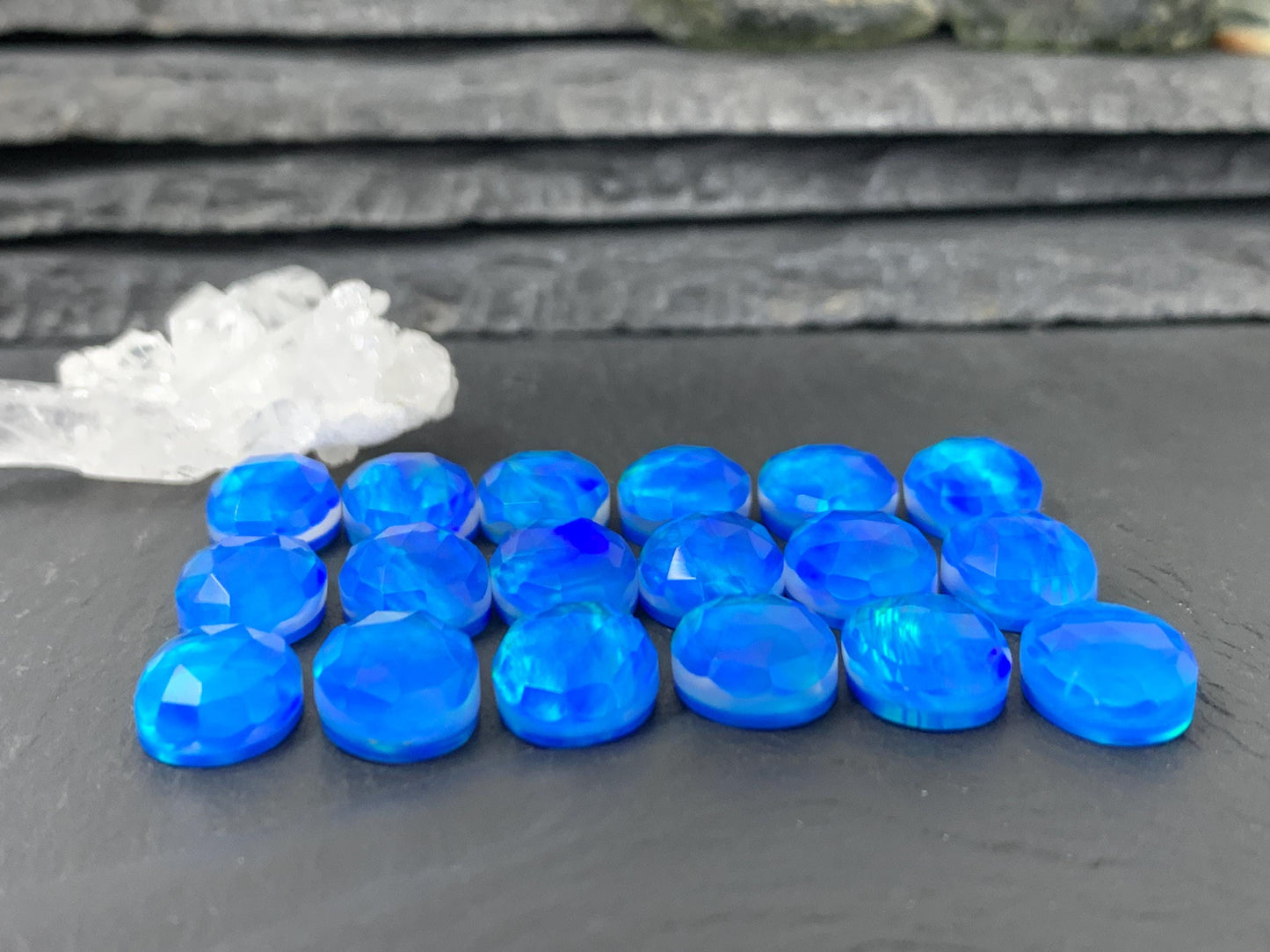 Faceted Aurora Opal oval 10x14mm doublet cabochons - Doublet cabochons
