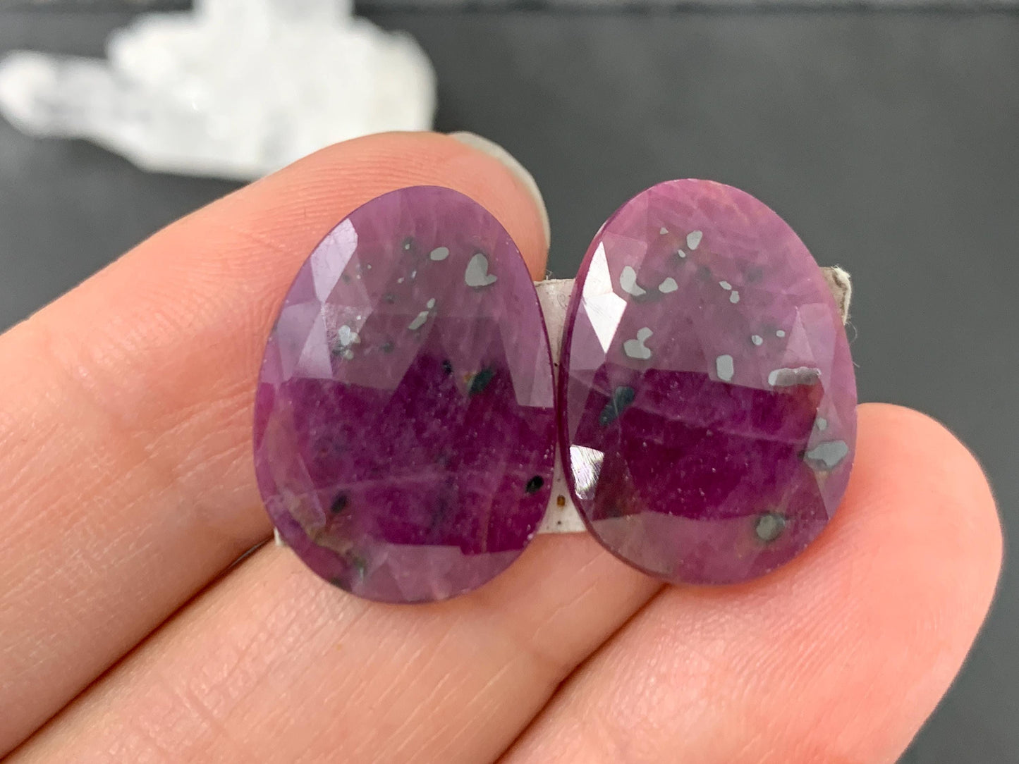Faceted Ruby pair 13x19x3mm cabochon