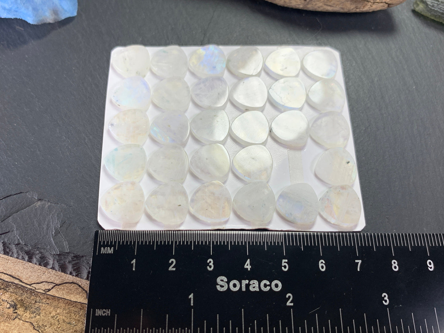 Flat Rainbow Moonstone curved triangle 12mm cabochon - Calibrated cabochons