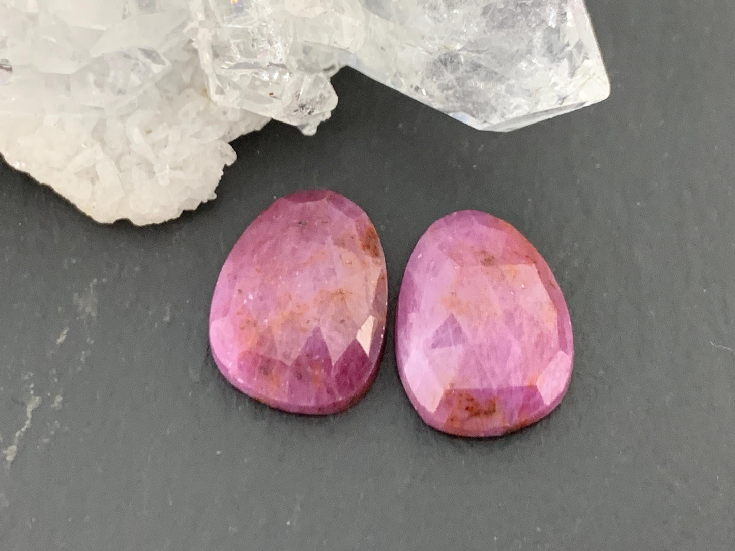 Faceted Ruby pair 9x13x3mm cabochon
