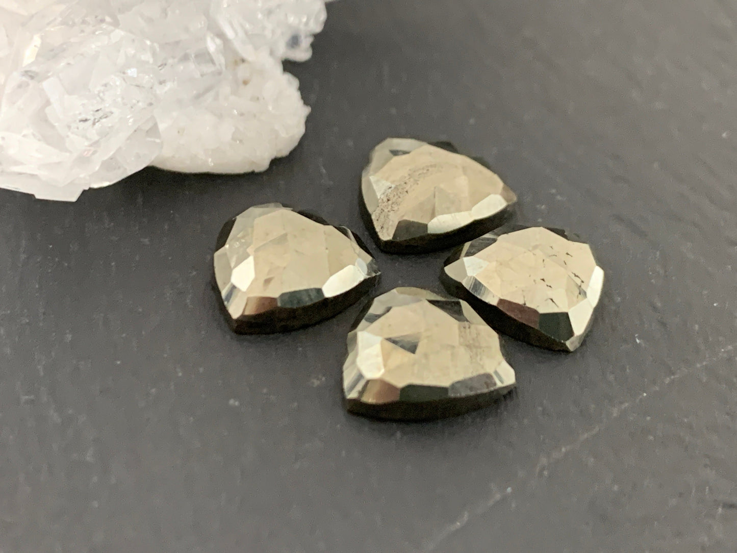 Faceted Pyrite trillion 10mm cabochon