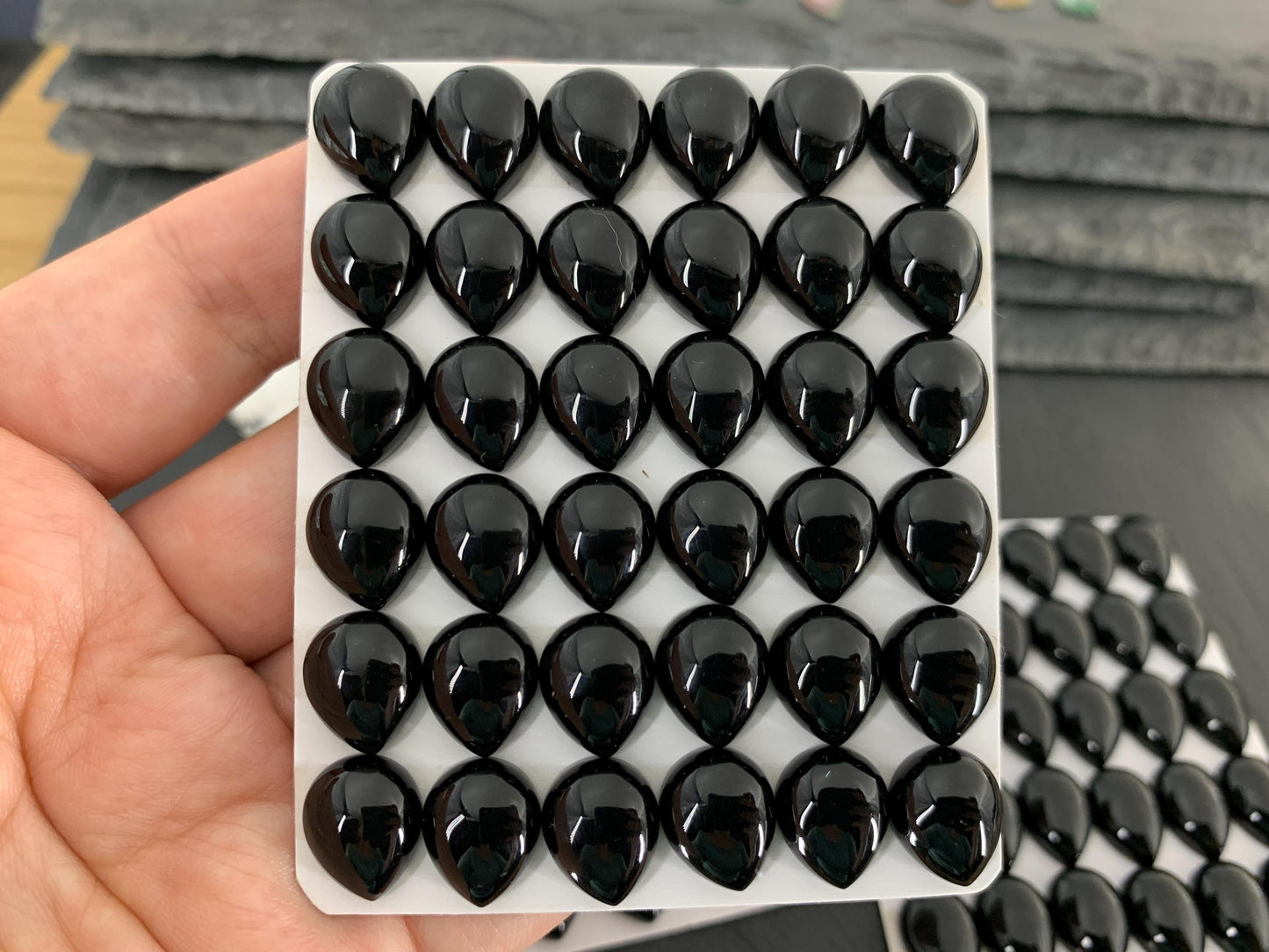 Black Agate pear 10x12mm, 10x14mm, 12x16mm cabochon