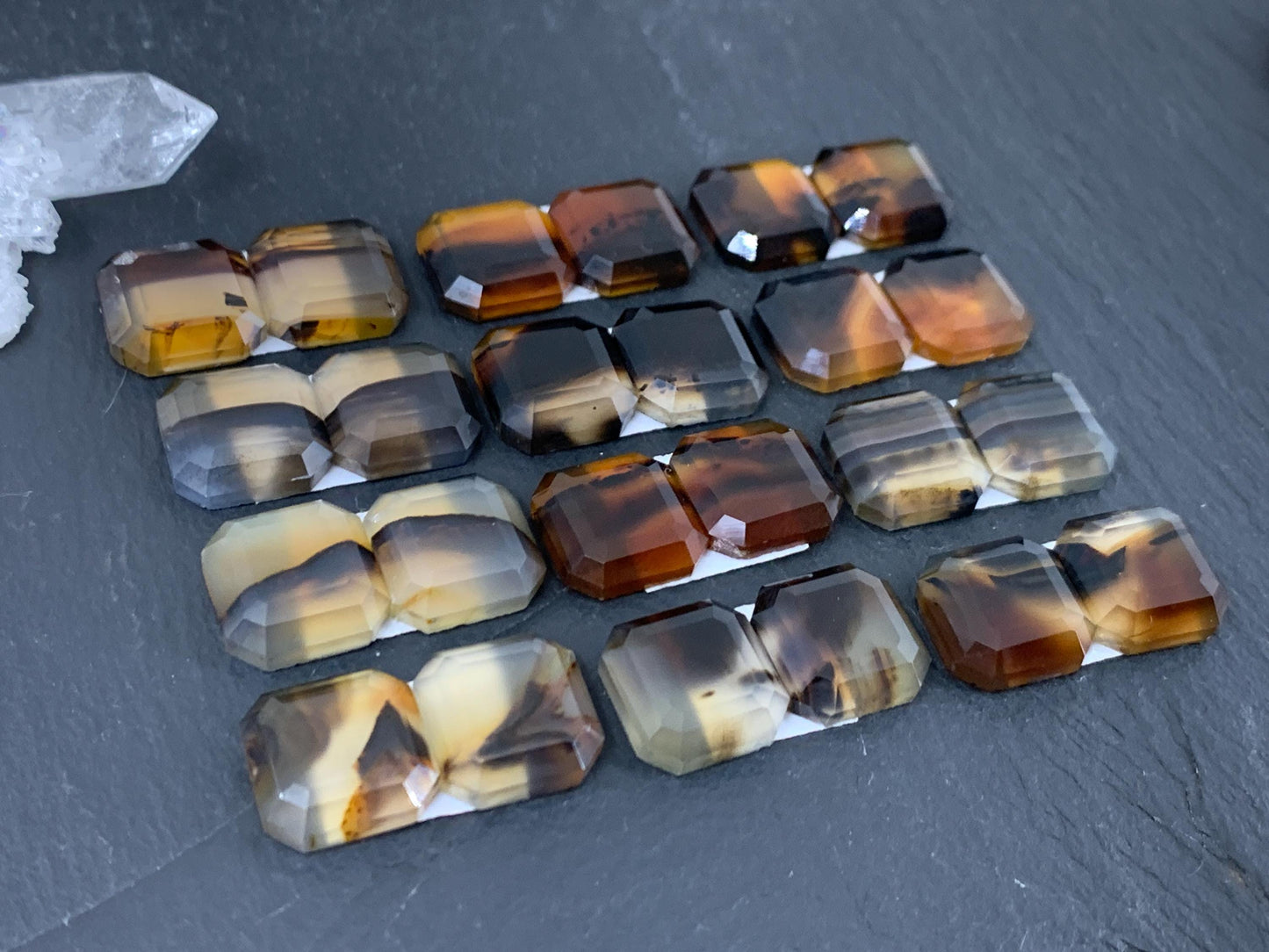 Faceted Montana Agate square 12mm cabochon - Buy by pair