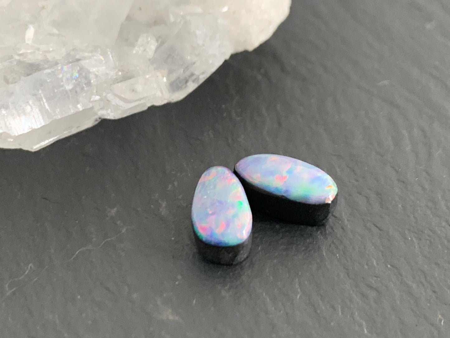 Australian Opal doublet 4x7mm pair of cabochons