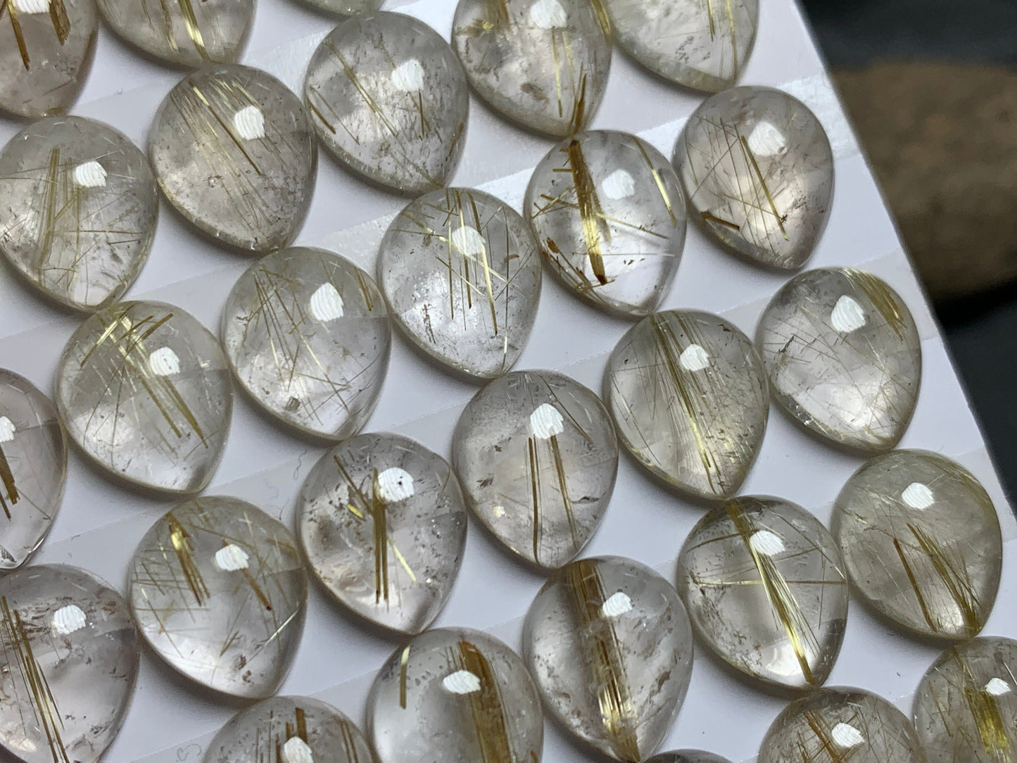 Gold Rutilated Quartz pear 10x12mm cabochon - Calibrated cabochons