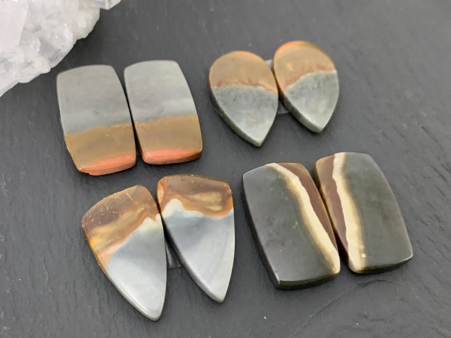 Polychrome Jasper cabochon pair