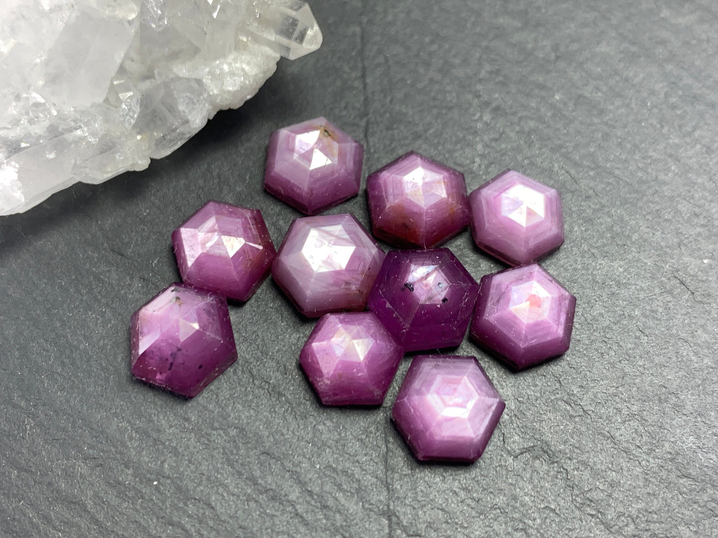 Faceted Silky Star Sapphire hexagon 8mm cabochon
